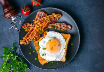 Fried eggs with bacon. Bacon and egg as English breakfast.