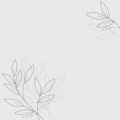 Abstract template with branches and leaves in the corners on a light background. Application in templates. Banners. Abstract elements. Branch and leaves. Aesthetic outline. Vector illustration. 