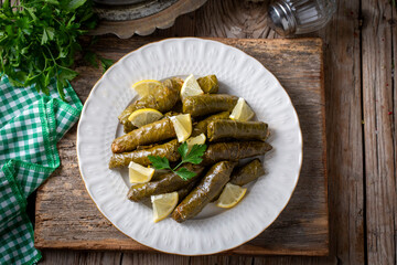 Traditional delicious Turkish foods; stuffed leaves (yaprak sarmasi)