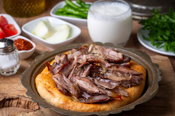 Delicious meat dish from Turkish cuisine; Konya oven kebab, tandoori kebab. Turkish name; Konya furun or firin kebabi, tandir kebabi