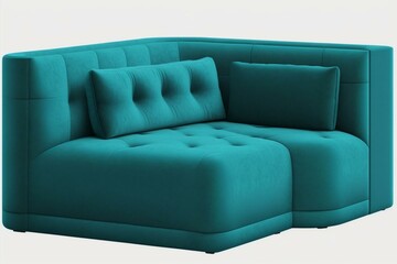 Turquoise blue L-shaped sofa on transparent background with no background. Generative AI