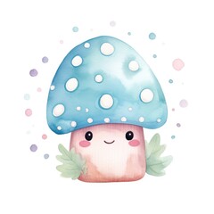 Obraz na płótnie Canvas cute mushroom with a smile in a watercolor style on a white background. Generative AI
