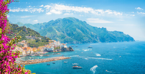 Landscape with Amalfi town at famous Amalfi Coast, Italy