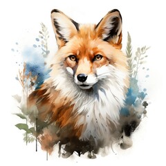 Fototapeta premium fox in a watercolor style on a white background. Generative AI