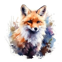 Naklejka premium fox in a watercolor style on a white background. Generative AI