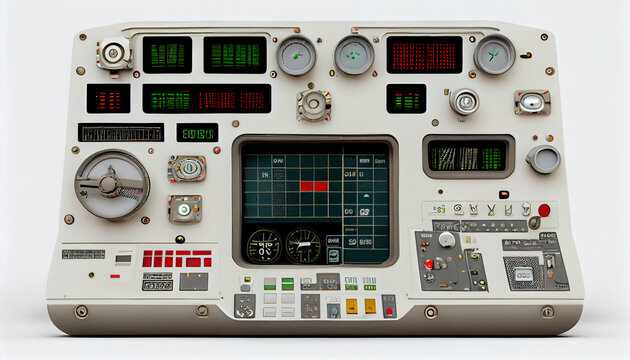 control panel of the airplane, visually appealing 3D image of jet parts on a white background