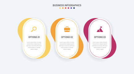 Timeline infographic with infochart. Modern presentation template with 3 spets for business process. Website template on white background for concept modern design. Horizontal layout.