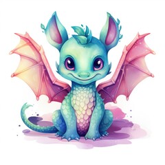 cute baby dragon in a watercolor style on a white background, Generative AI