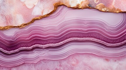 Generative AI, natural volcanic agate stones close-up light pink magenta and golden texture. Wallpaper background, quartz marble, decorative rock pattern. - obrazy, fototapety, plakaty