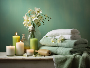Fototapeta na wymiar spa still life with candle and towel