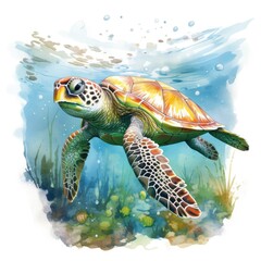 turtle in a watercolor style on a white background. Generative AI	