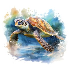 turtle in a watercolor style on a white background. Generative AI	