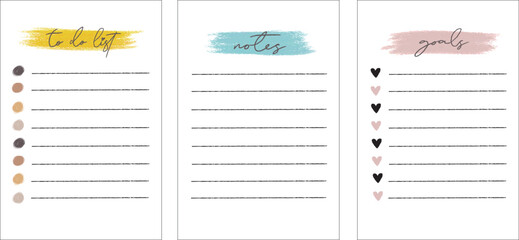 Minimalist planner pages templates. To do list, notes, goals.