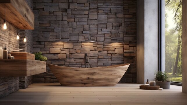  a bathtub sitting in a room next to a window.  generative ai