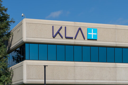 KLA sign on the building in Milpitas, California, USA - June 8, 2023. KLA Corporation is an American capital equipment company.