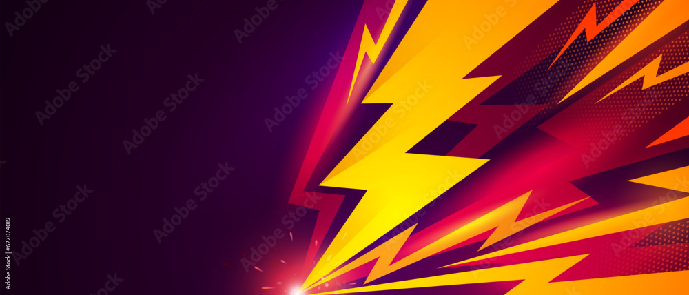 Poster colorful lightning hits the ground. power background concept.