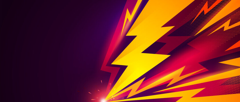 Colorful Lightning Hits The Ground. Power Background Concept.