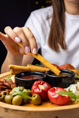 Light and tasty cold appetizers. Close up