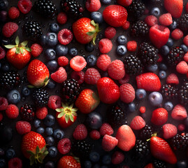 Creative fruits vegetable concept. Fresh mixed berry berries glistering with water droplet. raspberry, strawberry, blackcurrant, blackberries