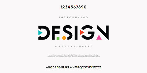 Modern abstract digital alphabet font. Minimal technology typography, Creative urban sport fashion futuristic font and with numbers. vector illustration - obrazy, fototapety, plakaty