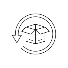 Return package. Box in circular arrow line icon isolated on white background. Vector illustration