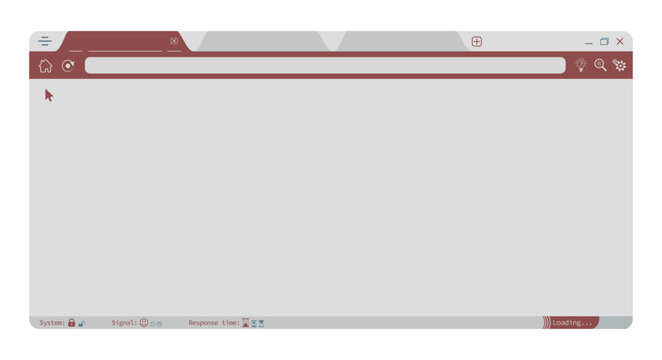 Retro old style internet browser webpage vector with system, signal, response time, loading icons. Web browser with icons illustration. Homepage mockup background illustration. 