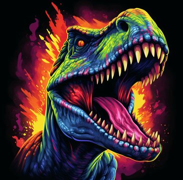 Roaring tyrannosaurus rex isolated on black background.  Dinosaur head vector color 3D illustration.
