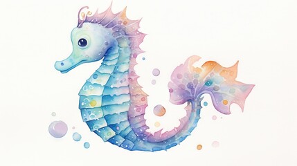  a watercolor painting of a seahorse with bubbles and bubbles.  generative ai