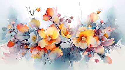  a painting of flowers on a white background with watercolors.  generative ai