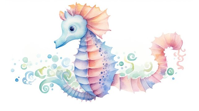  a watercolor painting of a sea horse with bubbles and bubbles.  generative ai