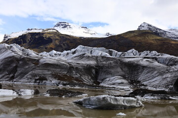 View of Svínafellsjökull which is an Icelandic glacier constituting a glacial tongue of Vatnajökull located in the Skaftafell National Park 
