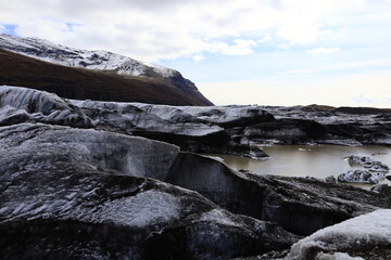 View of Svínafellsjökull which is an Icelandic glacier constituting a glacial tongue of Vatnajökull located in the Skaftafell National Park 
