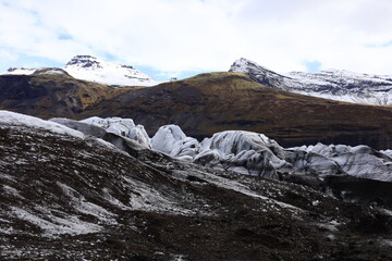 View of Svínafellsjökull which is an Icelandic glacier constituting a glacial tongue of Vatnajökull located in the Skaftafell National Park 
