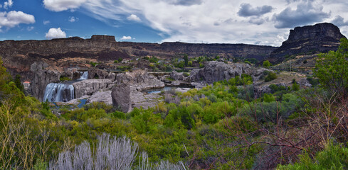 Shoshone Falls on the Snake River as viewed from the hiking trail. Twin Falls by Pillar Falls by Milner Dam Idaho. USA