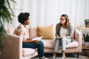 A therapist conducting a counseling session with a patient.
