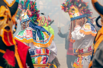 Colorful traditional celebration of St. Peter (or "San Pedro" in Spanish) in the indigenous Kichwa community of Peguche, in the city of Otavalo, Ecuador.