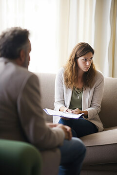 A therapist conducting a counseling session with a patient.
