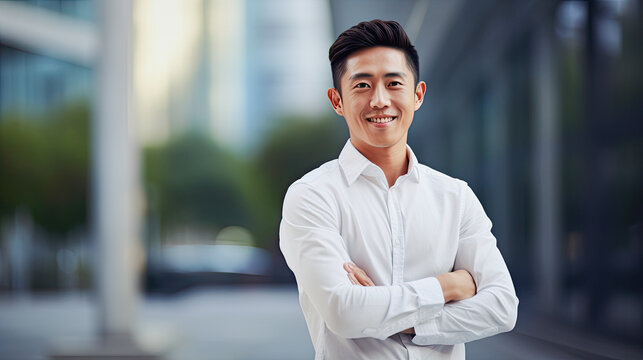 Young Smiling Chinese Man In Casual Business Outfit