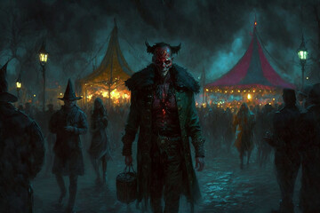 halloween vampire clown in the dark circus