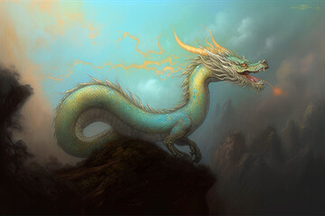 Chinese dragon on the rock