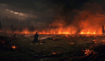 blazing fire across the battlefield