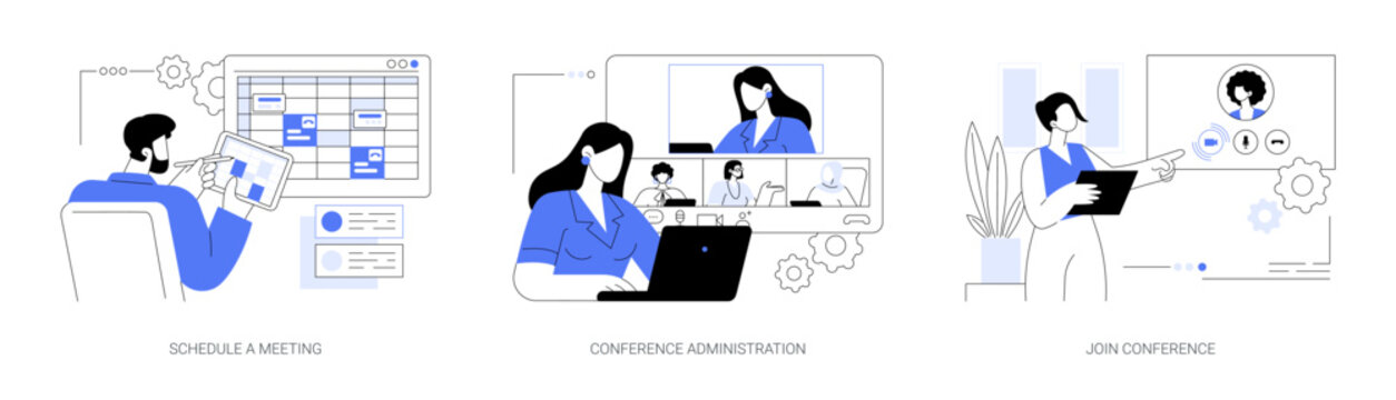 Online Meeting Management Abstract Concept Vector Illustrations.