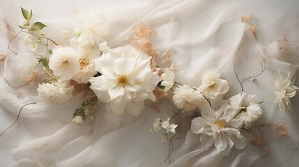  a bunch of flowers that are laying on a bed sheet.  generative ai