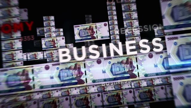 Uzbekistan Sum money loop 3d animation. Camera flying between UZS banknotes. Finance, economy, crisis, business success, recession, debt and tax seamless looped concept.
