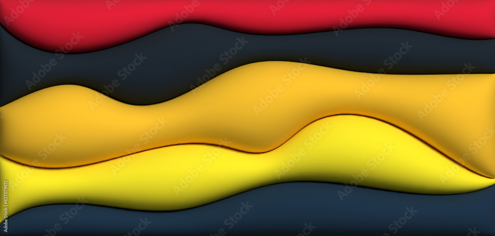 Poster multi-colored abstract background of curved shapes, smooth texture with glitter, inflated shapes. 3d