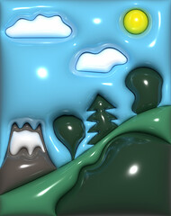 Abstract background with landscape, 3D rendering illustration