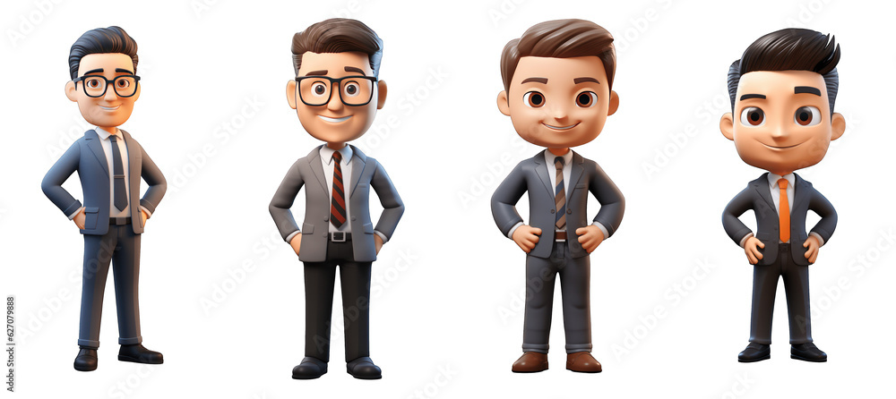 Wall mural set of funny cartoon businessman 3d avatar character