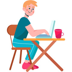 Fototapeta premium Man working online on laptop computer vector scene