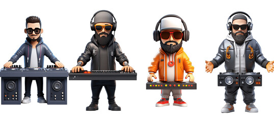 set of funny cartoon DJ music producer 3d avatar character - obrazy, fototapety, plakaty
