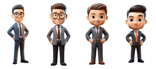 set of funny cartoon businessman 3d avatar character